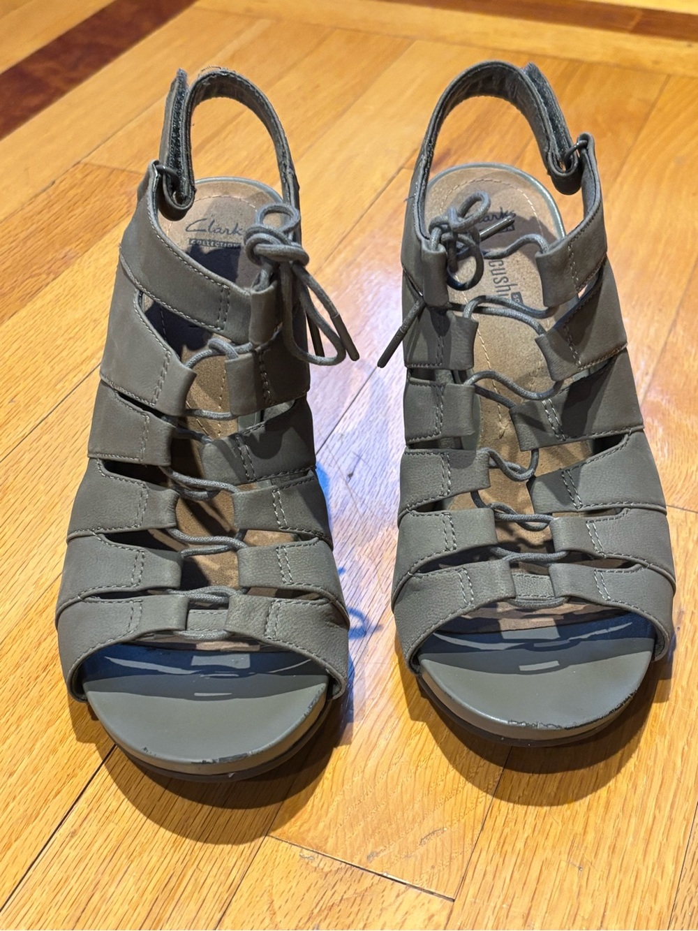 Clarks Gray Leather Lace-Up Gladiator Sandals